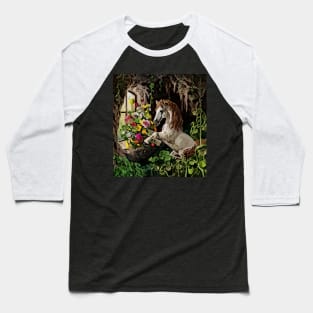 watercolor horse with garden and mixed flowers Baseball T-Shirt